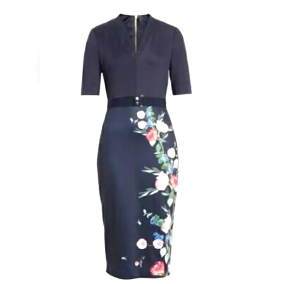 Ted Baker Nora Fantasia Dark floral Midi Dress S2 - Picture 2 of 12